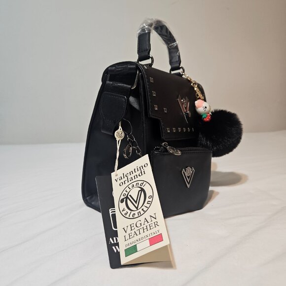 Valentino Orlandi Black Crossbody Bag w/ Wallet NWT Includes cute Bag charm - Picture 3 of 11